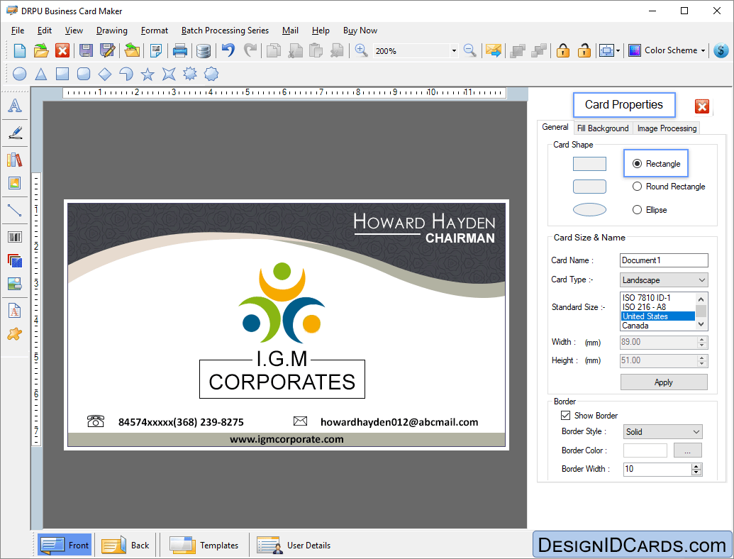 Front view of designed Business Card Front view of designed Business Card