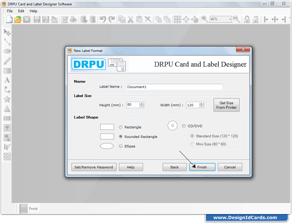 Set name, size and label shape Set name, size and label shape