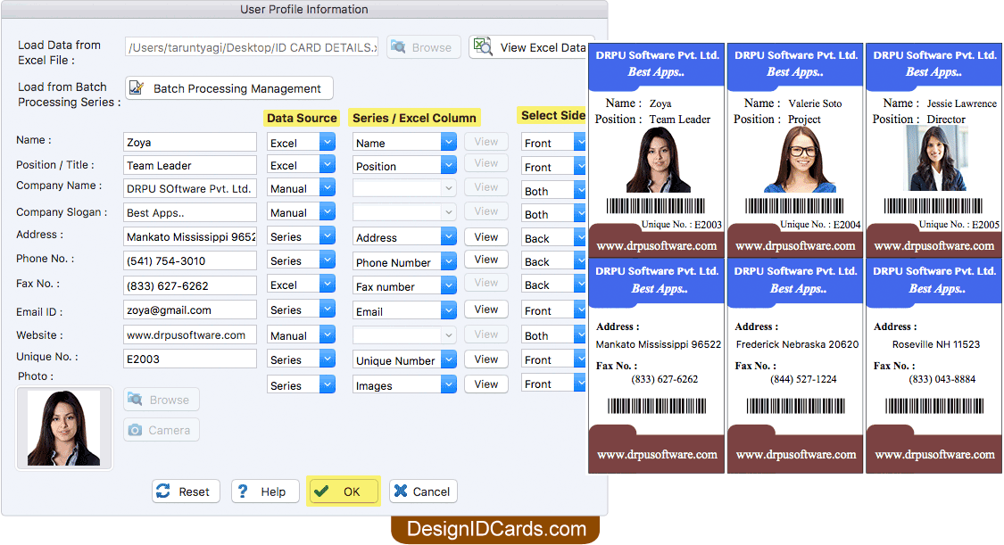 User profile information User profile information