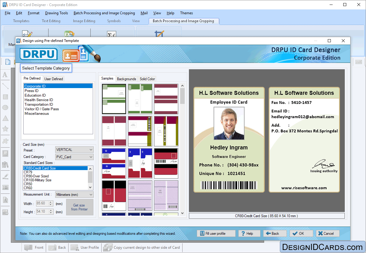 Pre Defined Templates ID Card - Corporate Edition