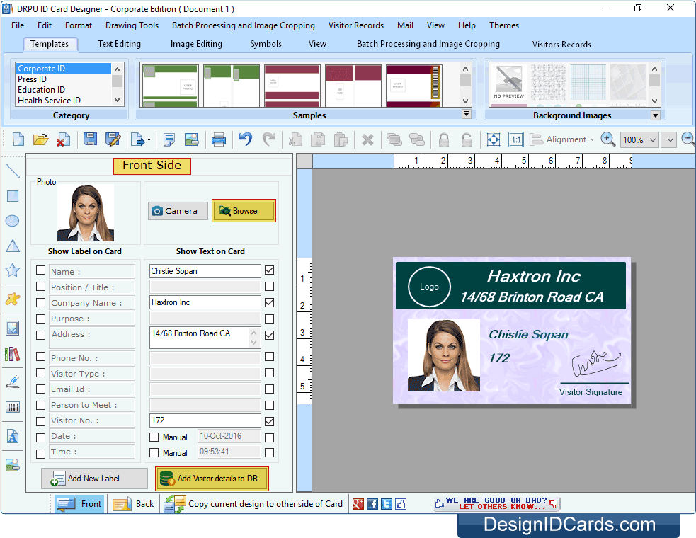 Front Side of ID Card ID Card - Corporate Edition