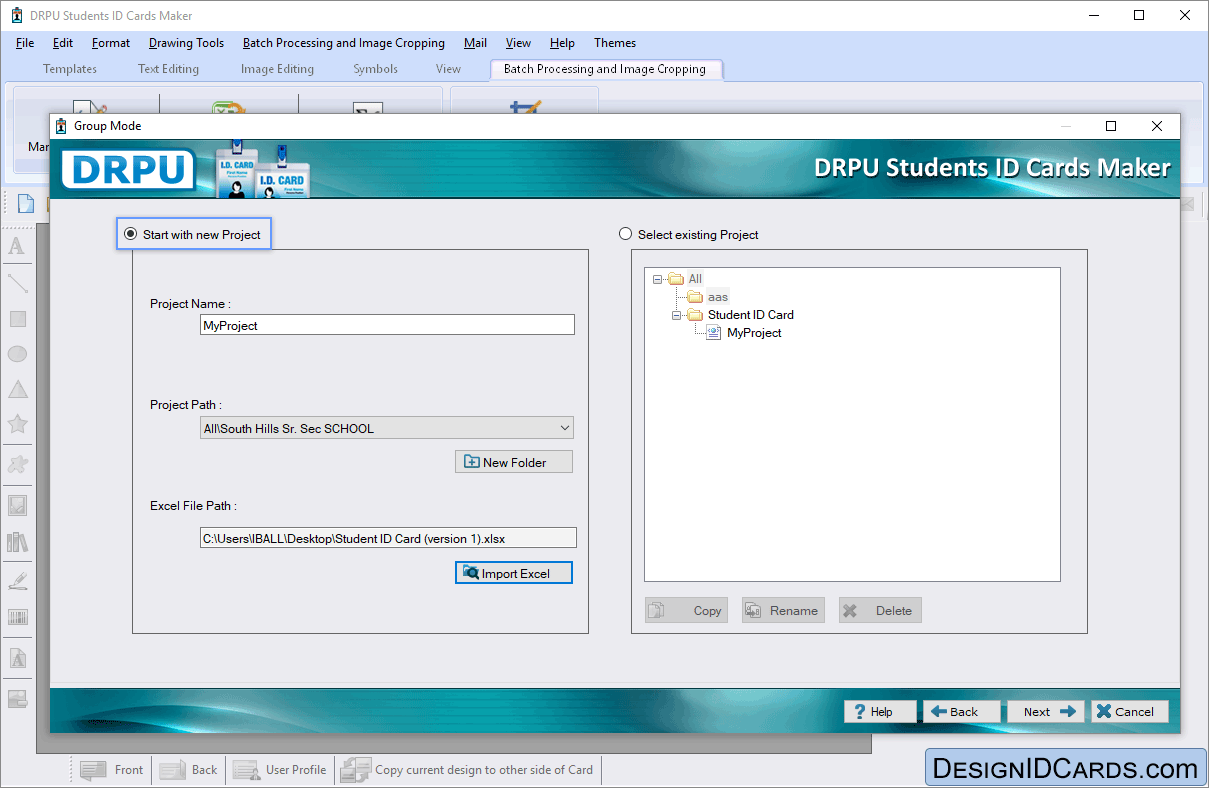 Start with new Project Student ID Card Maker