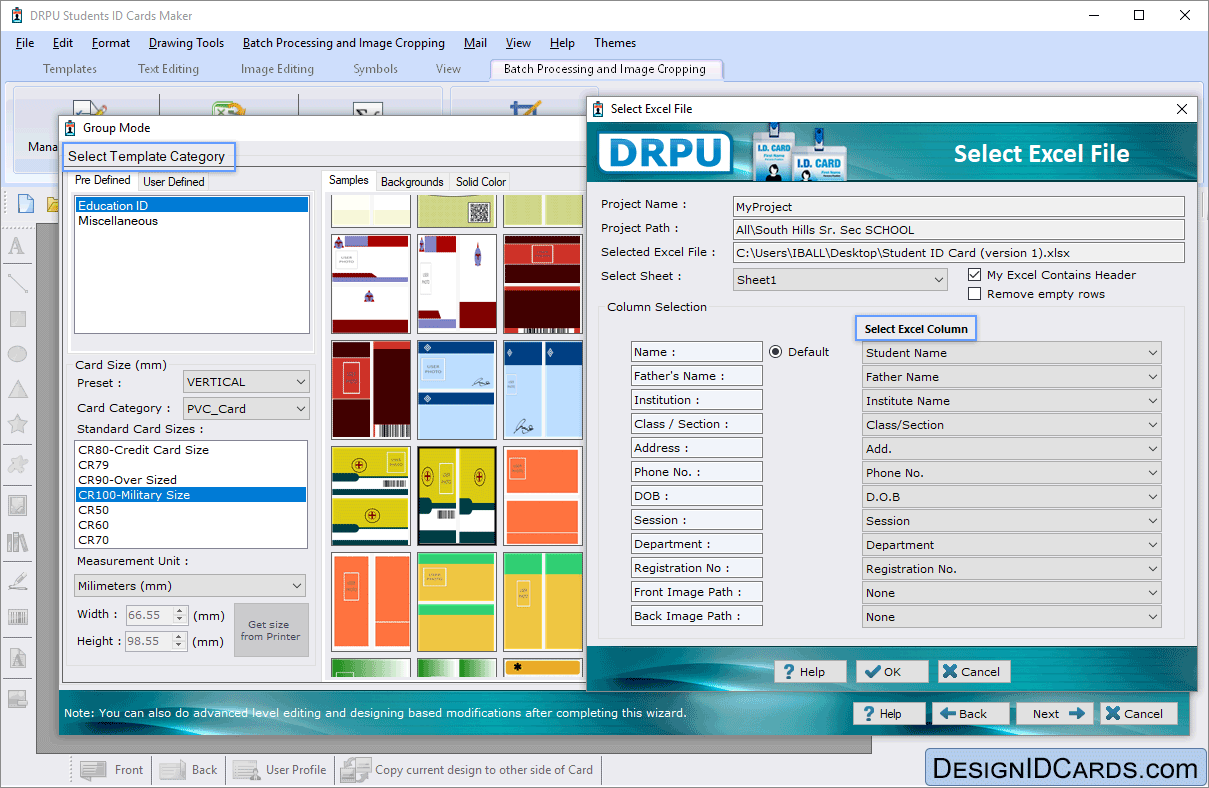 User Defined Template Student ID Card Maker