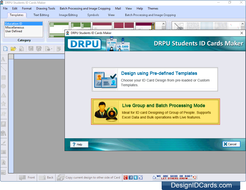 Select any one mode Student ID Card Maker