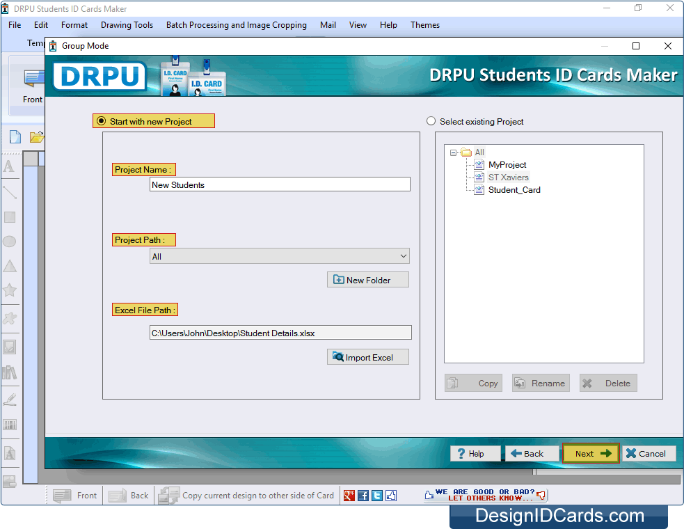 Start with new Project Student ID Card Maker