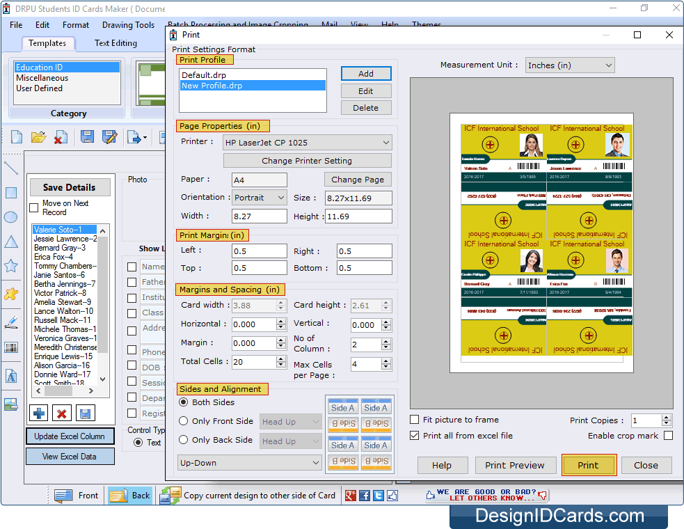 Print Settings Student ID Card Maker