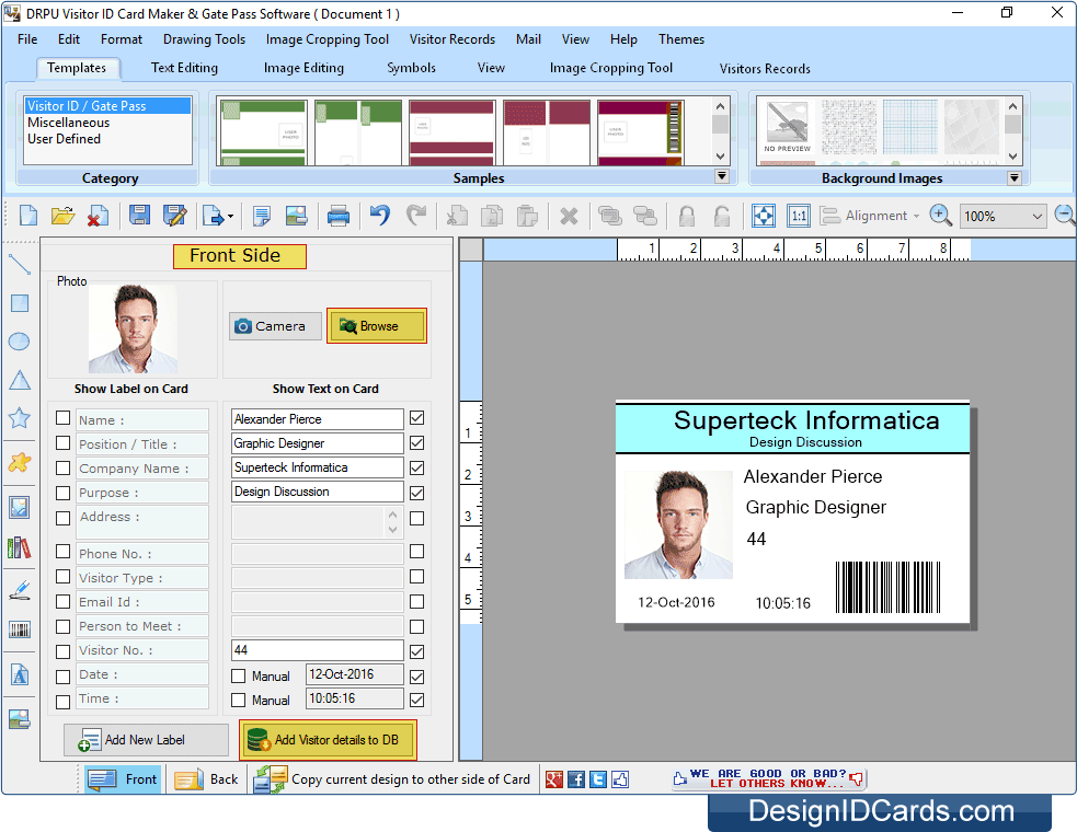 Front Side of the ID Card DRPU Gate Pass ID Cards Maker