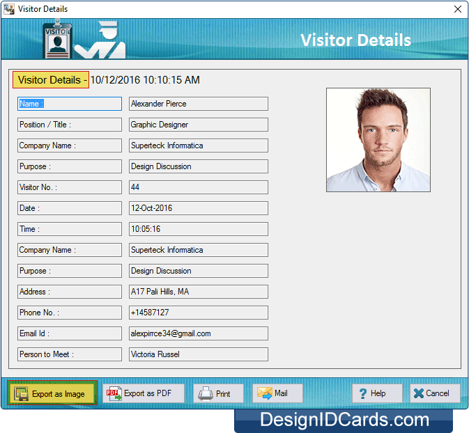 Visitors Details DRPU Gate Pass ID Cards Maker
