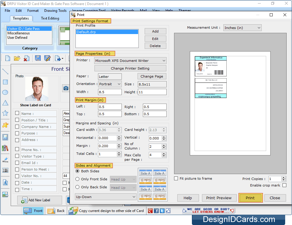 Print Settings DRPU Gate Pass ID Cards Maker