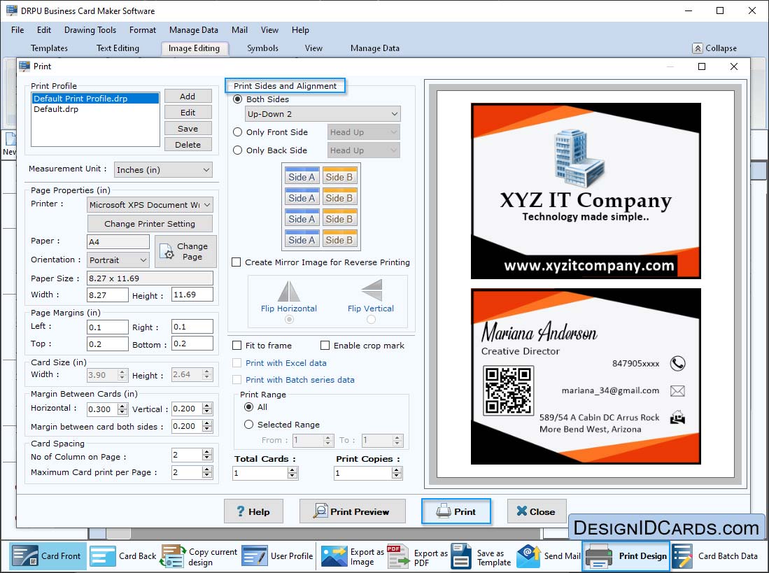 Business Card Print Preview