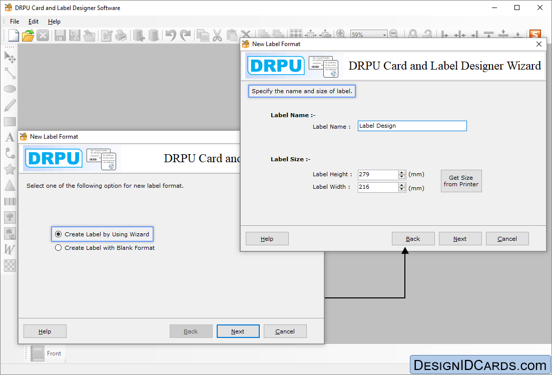 Select Create Label by Using Wizard Select Start with New Label Format