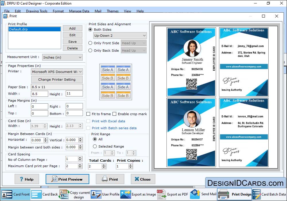 ID Card - Corporate Edition Print Settings