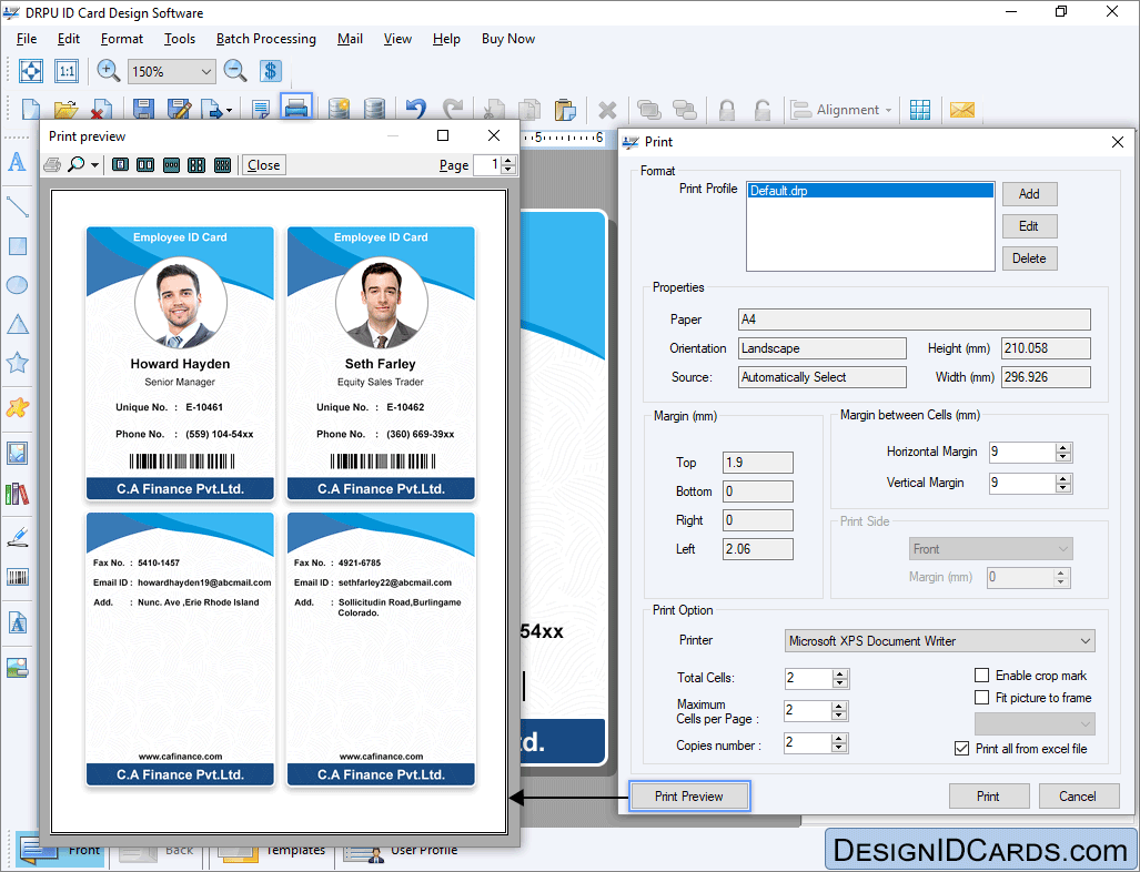 Print preview of multiple ID cards Print preview of multiple ID cards